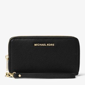 🆕 Michael Kors Jet Set Travel Large Flat Wristlet Pebble Leather
